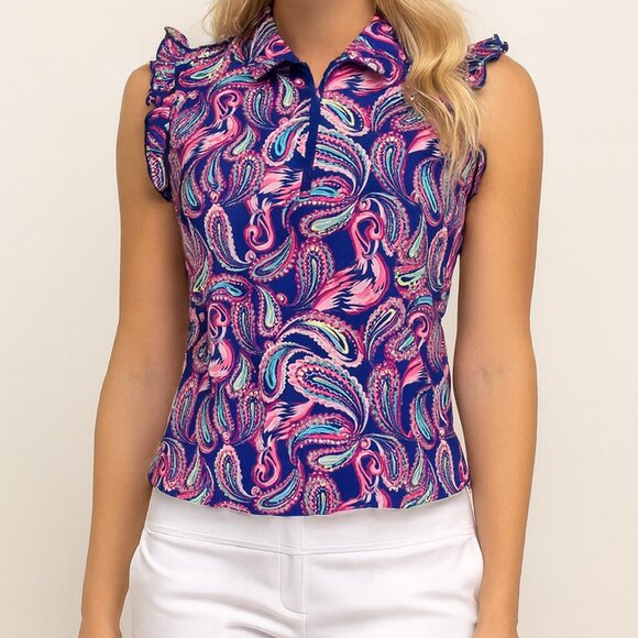 Birdies Tops - 18 Birdies Sleeveless Zip Polo Top | Vibrant Paisley Print | EUC Size M
